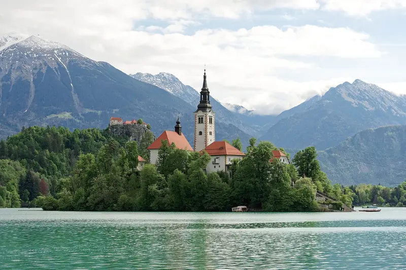 The church on Bled Island in Lake Bled, Slovenia