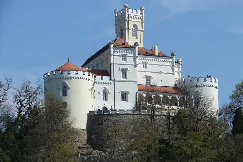 Trakošćan Castle on its wooded hill